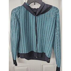 Ladies Mesh Workout Top. Size Small/Medium , Teal And Black  Gym 80's Athleisure